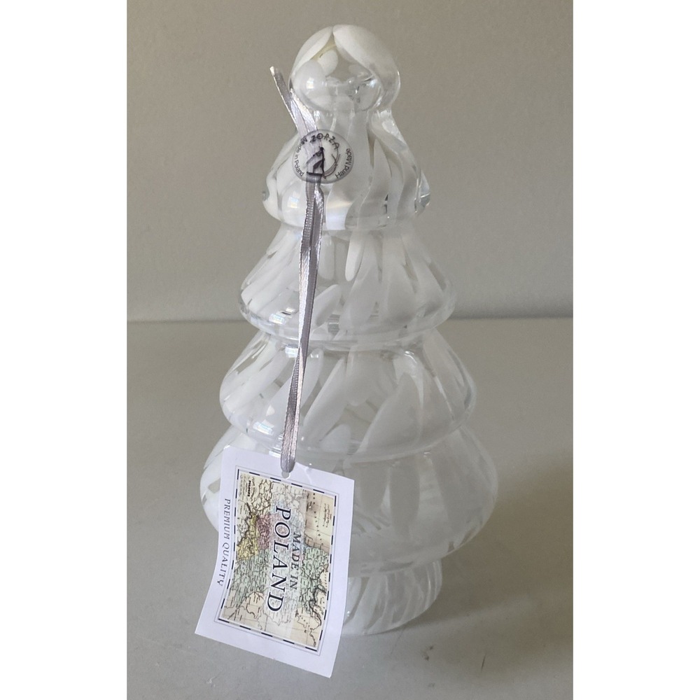 ZORZA Hand Made Glass Christmas Tree 10" Clear & White  Hollow - Made in Poland